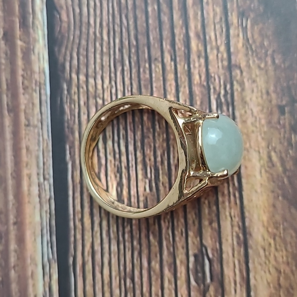 BEAUTIFUL OVAL JADE CUSTOM 14KT YELLOW GOLD FILIGREE RING - Picture 7 of 13